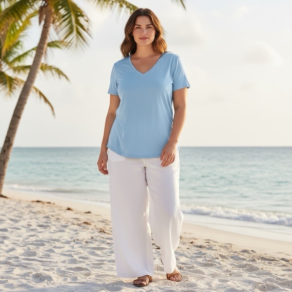 L.L. Bean Women's Sz. 3X Reg Periwinkle Blue 100% Supima Cotton Knit V-Neck